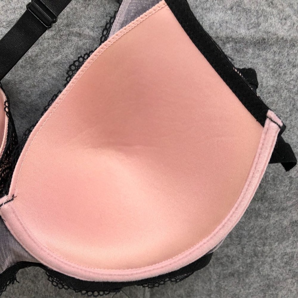Prima Valentina Plunge Bra Black Blush Pink Lace Layer Size 40DD Lined Racerback - Picture 7 of 12